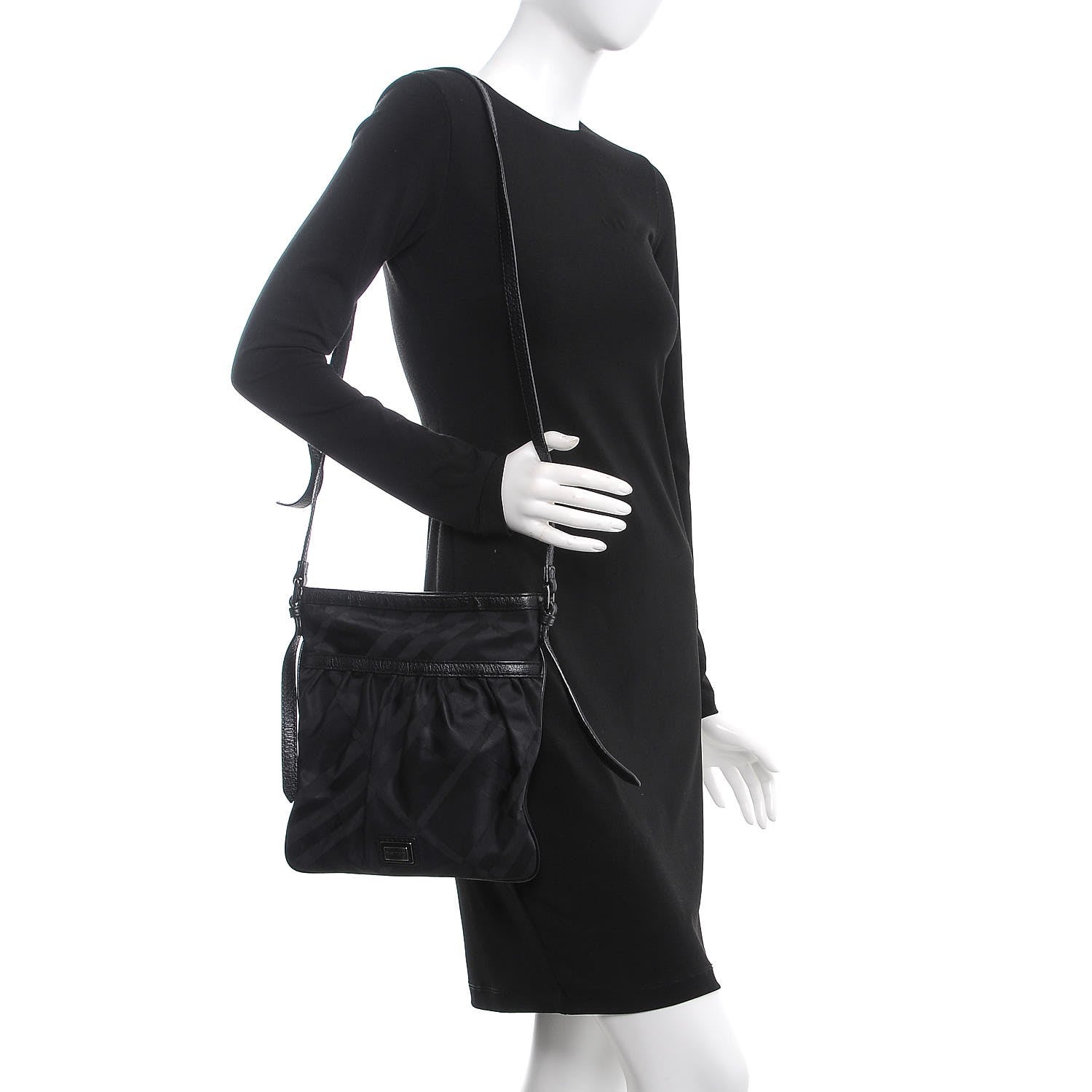 Burberry Nylon Check Crossbody Bag Black 2 of 9