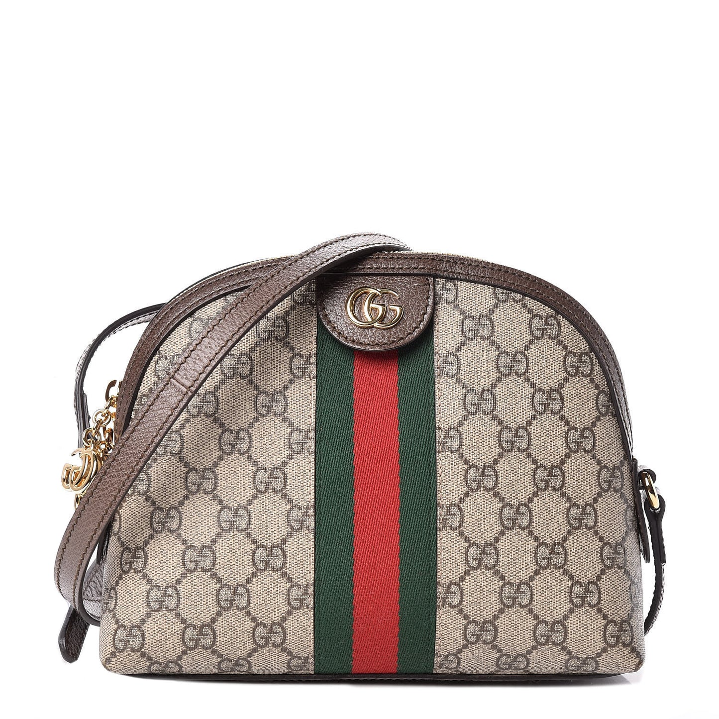 GG Supreme Monogram Textured Dollar Calfskin Web Small Ophidia Dome Shoulder Bag Beige Ebony New Acero