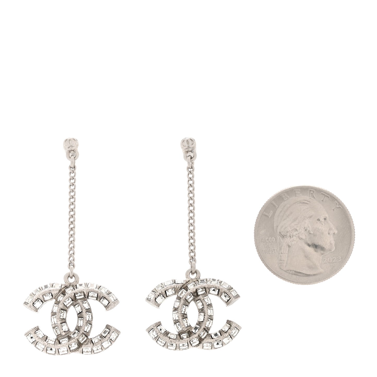 Baguette Crystal CC Drop Earrings Silver