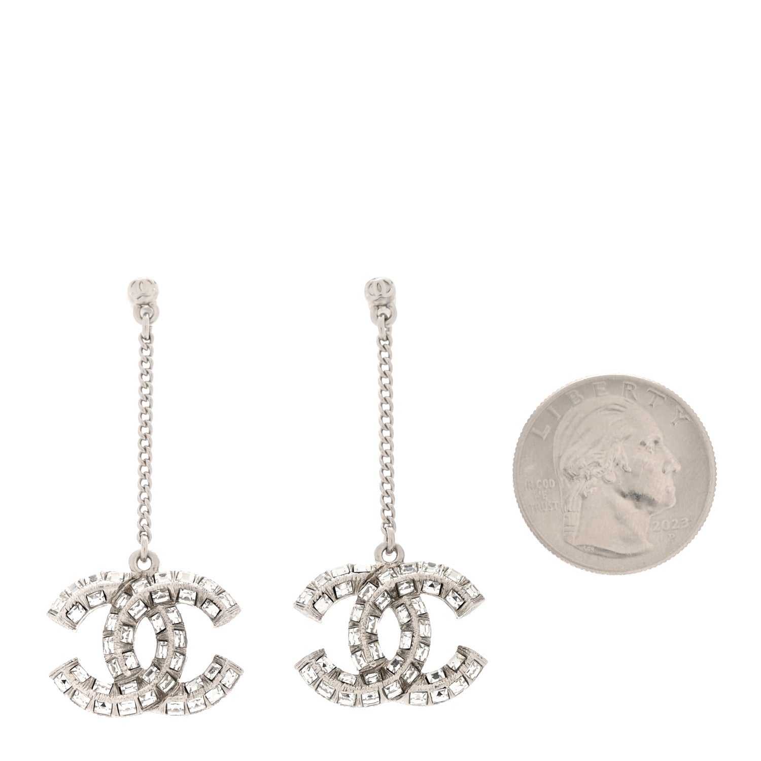 Chanel Baguette Crystal CC Drop Earrings Silver 2 of 5