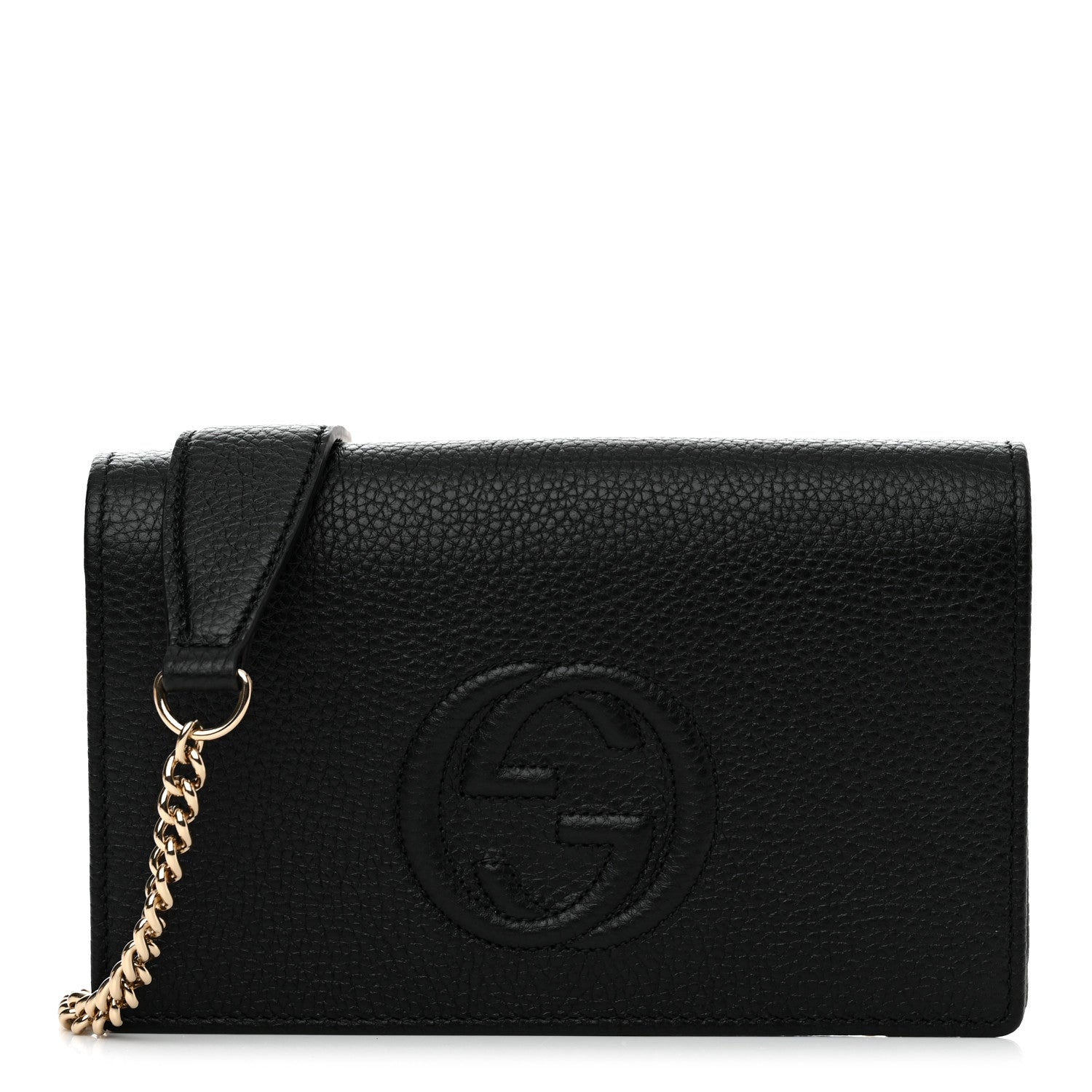 Gucci Pebbled Calfskin Soho Wallet On Chain Black 1 of 9