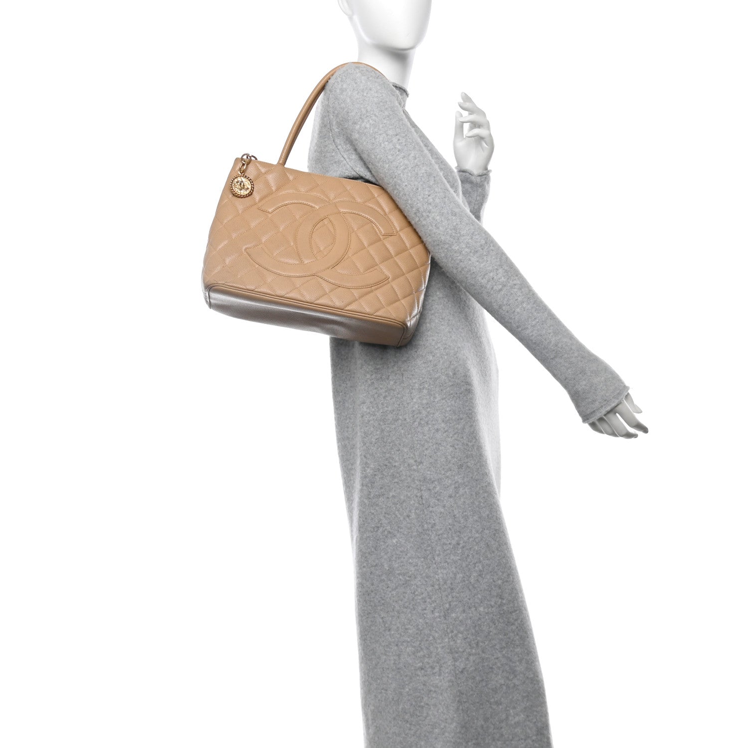 Chanel Caviar Quilted Medallion Tote Beige 3 of 13