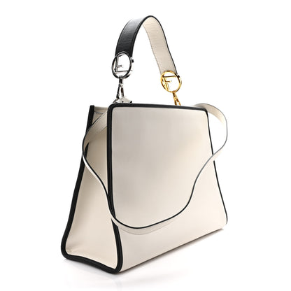 Fendi Vitello Century Velvet F is Fendi FF Embroidered Regular Runaway Satchel White Black 3 of 10