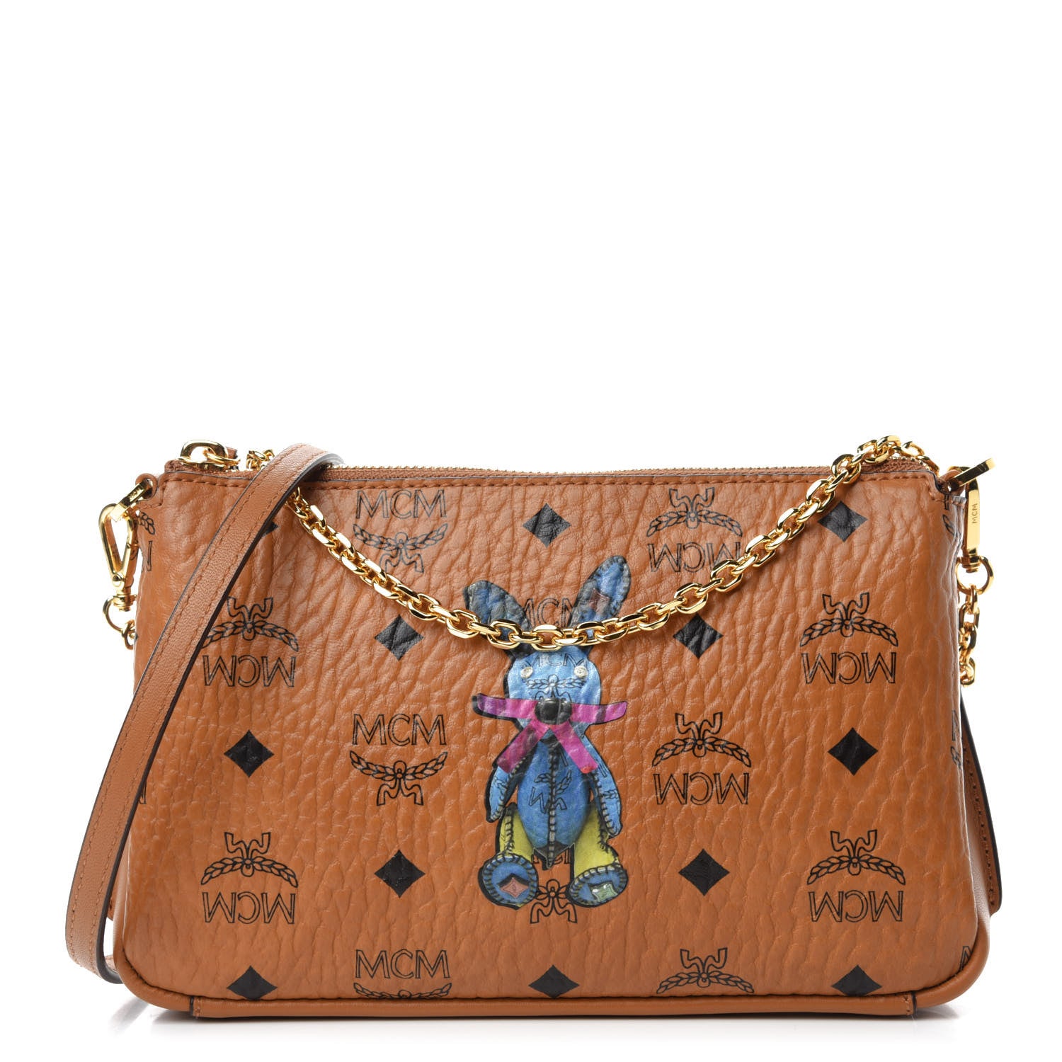 MCM Visetos Rabbit Crossbody Pouch Cognac 1 of 11