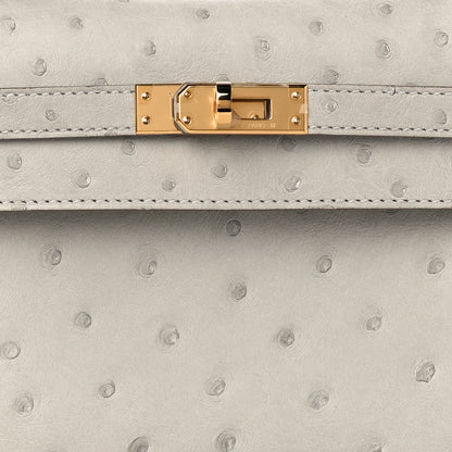 Hermes Ostrich Kelly Pochette Clutch Gris Perle 8 of 13