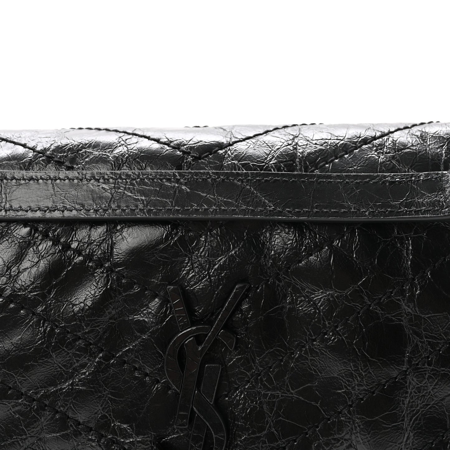 Crinkled Calfskin Matelasse Monogram Medium Niki Chain Satchel Black