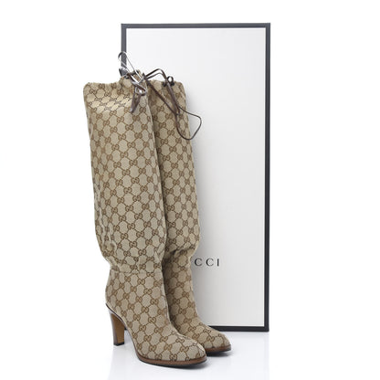 Gucci Monogram Lisa Mid Heel Boots 38 Beige Ebony 8 of 8