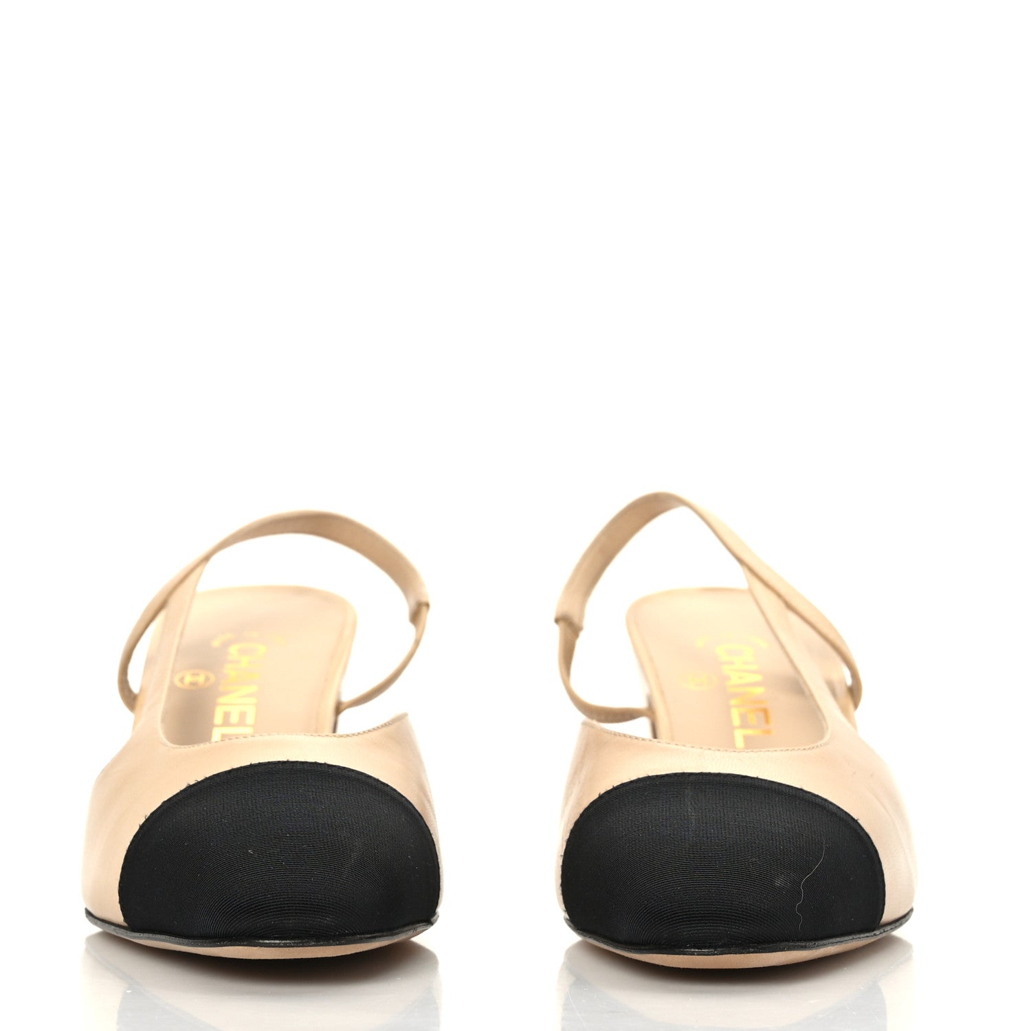 Chanel Lambskin Grosgrain Cap Toe CC Slingback Pumps 39 Beige Black 2 of 9