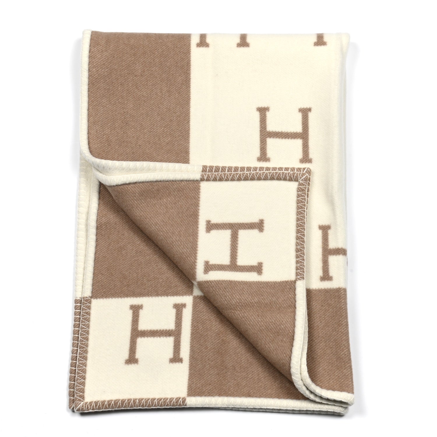 Hermes Wool Cashmere Avalon Baby Blanket Noisette Moyen White 2 of 3