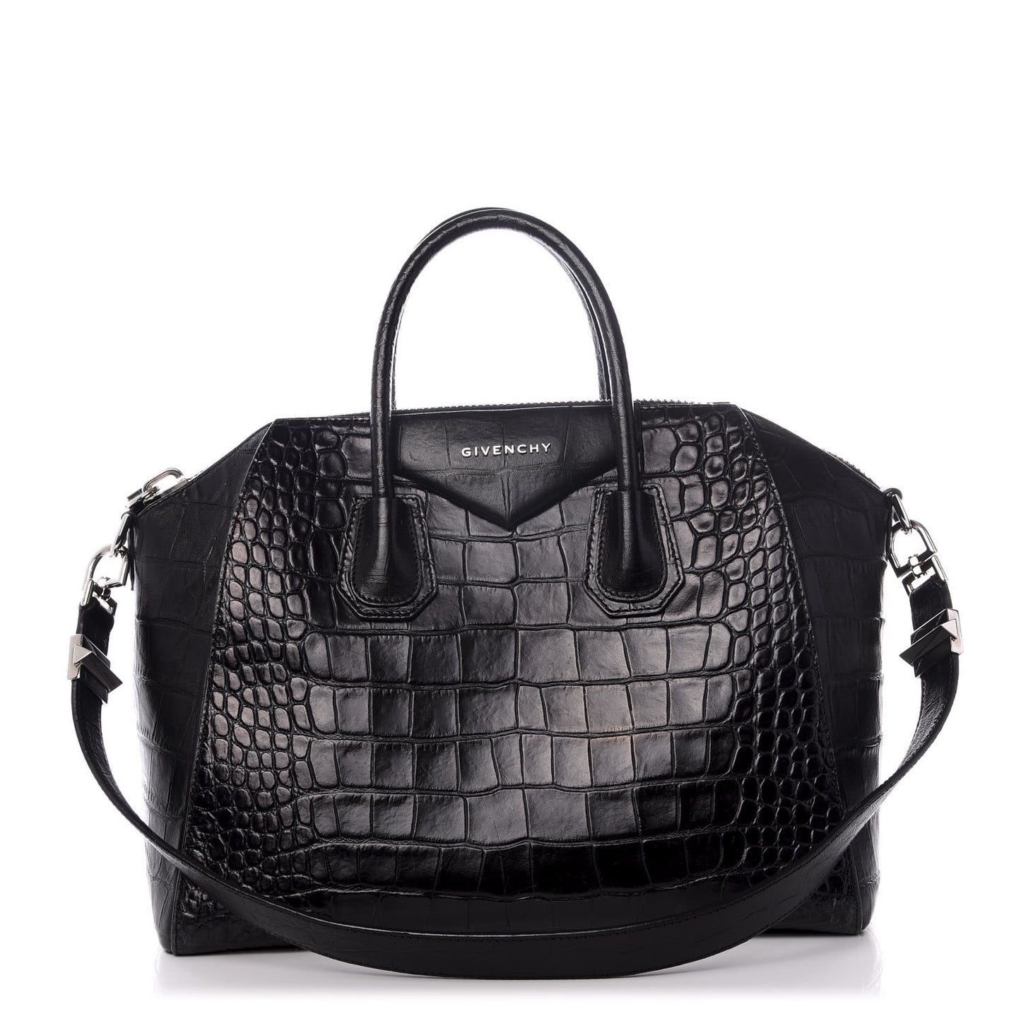 Calfskin Crocodile Embossed Medium Antigona Black