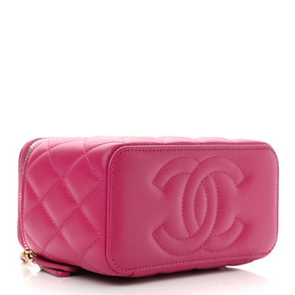 Chanel Lambskin Quilted Small Pearl Crush Vanity Case With Chain Fuchsia 3 of 10