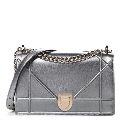 Christian Dior Metallic Grained Calfskin Medium Diorama Flap Bag Silver 1 of 17