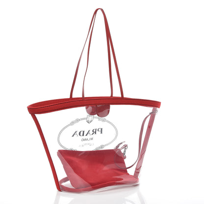 Prada Plexiglass Canapa Shopper Tote Red 4 of 8