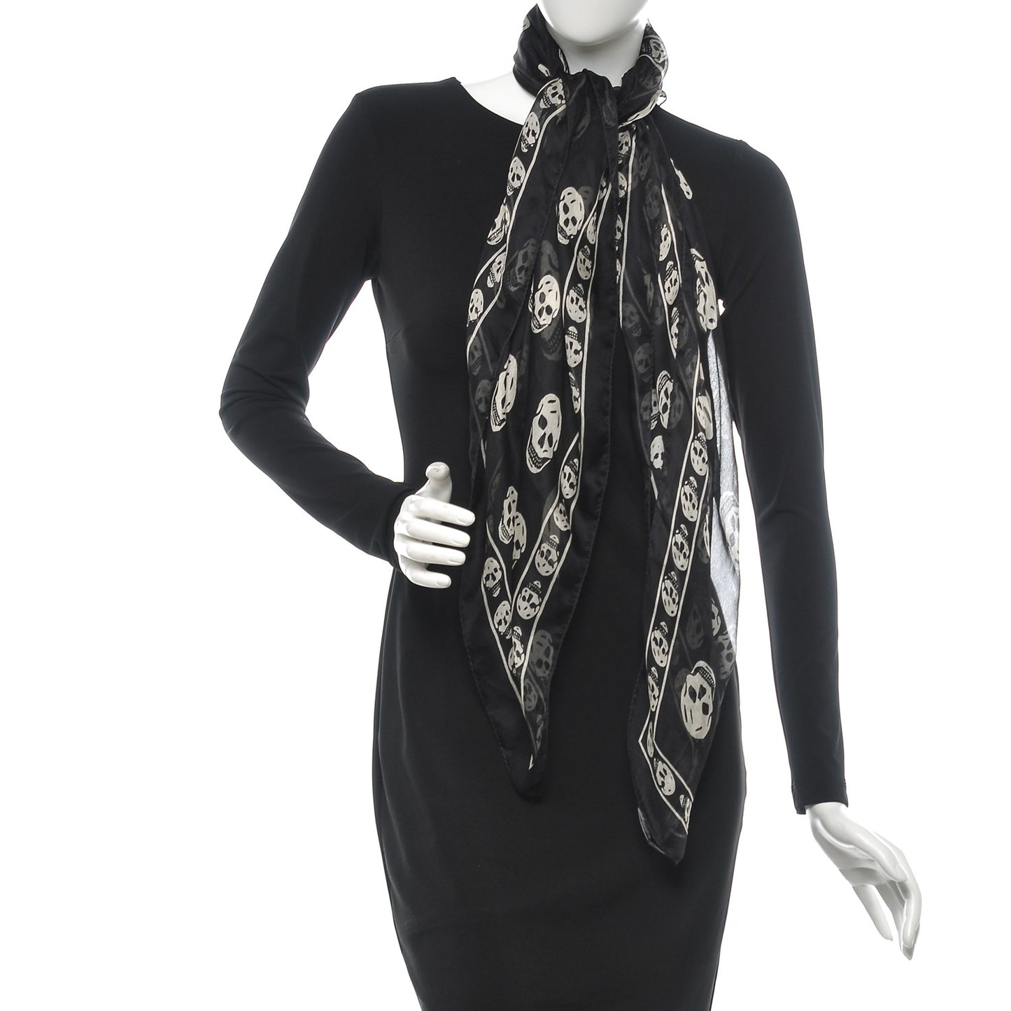 Silk Chiffon Skull Scarf Black Ivory