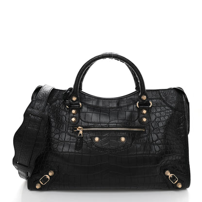 Balenciaga Calfskin Crocodile Embossed Giant 12 Gold Hardware City Black 3 of 9