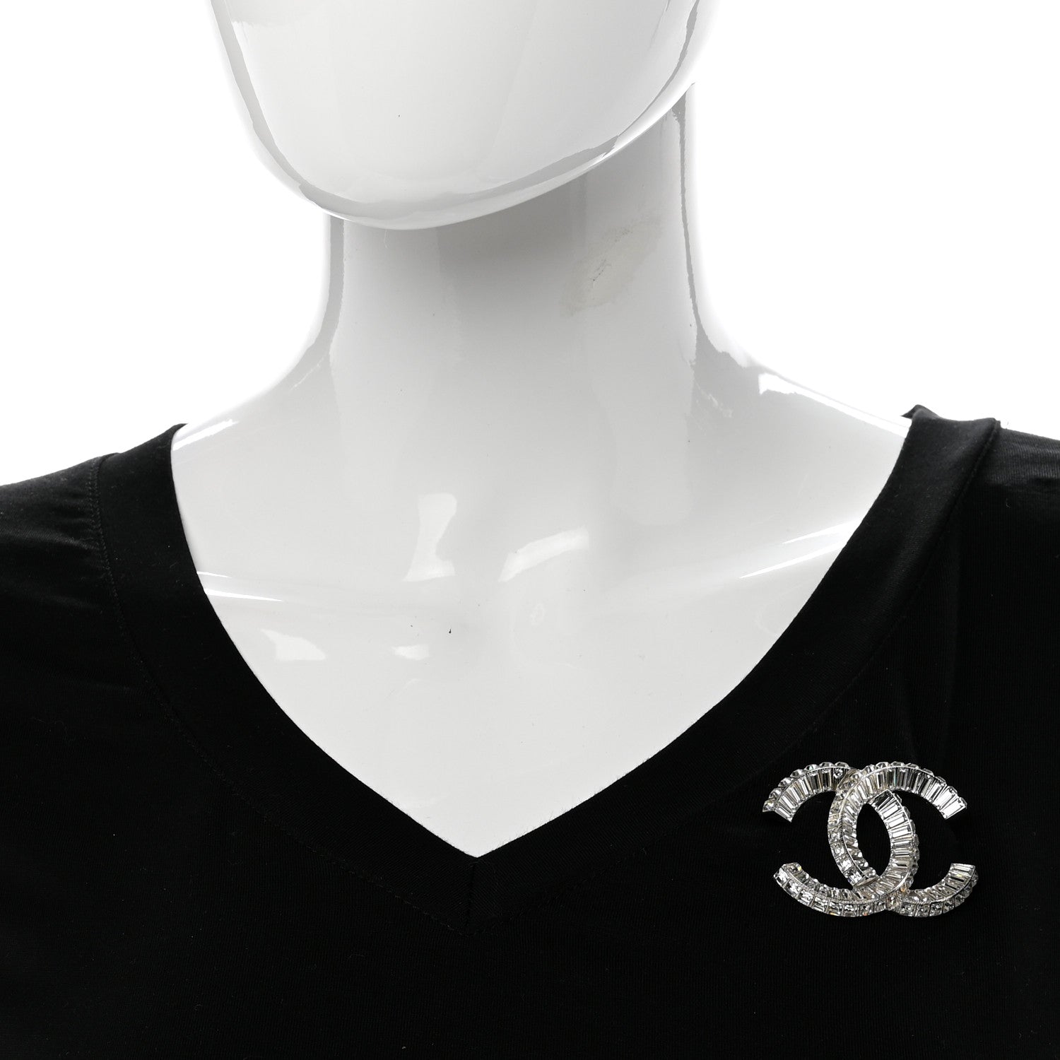 Chanel Baguette Crystal CC Brooch Silver 2 of 4