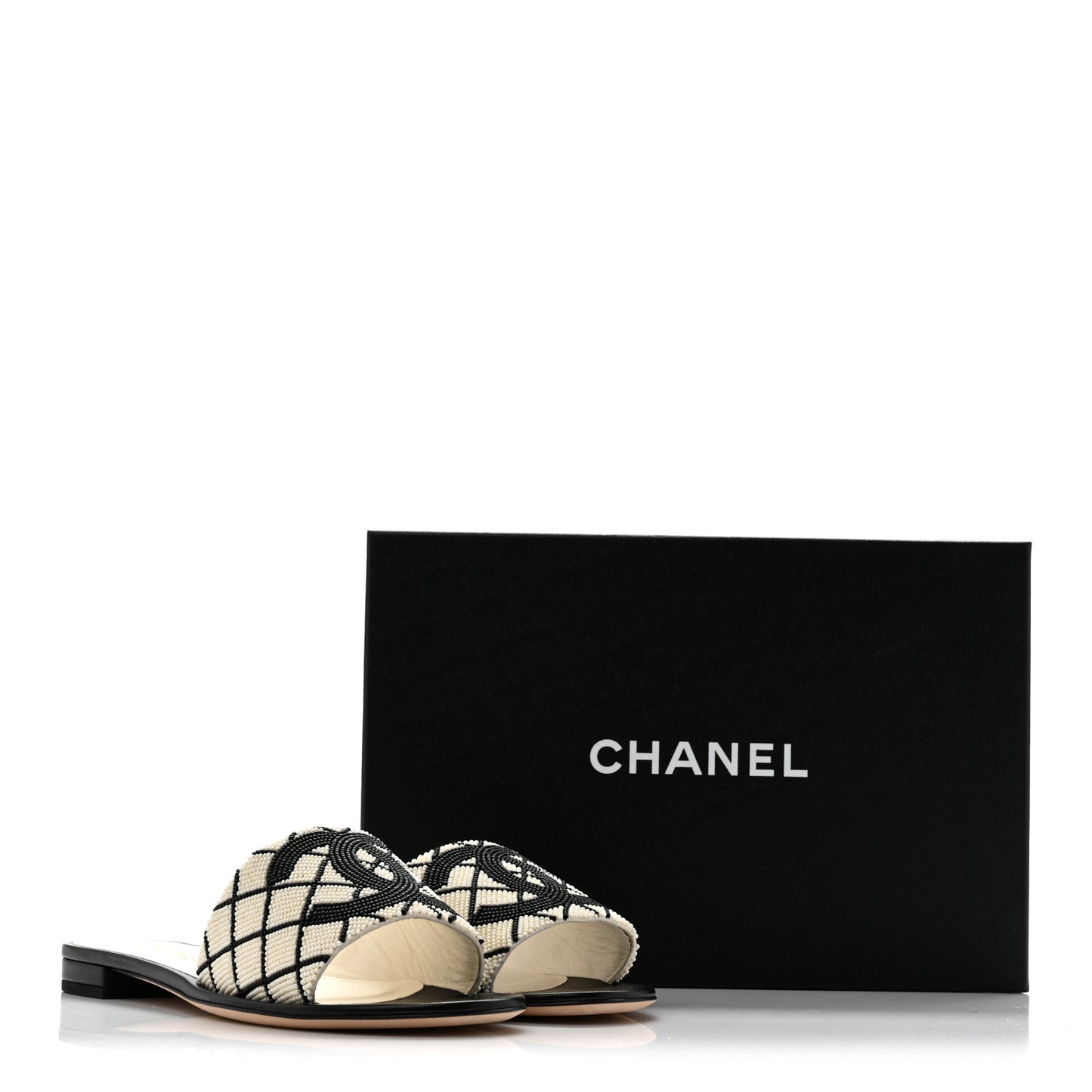 Pearl Embroidery CC Mules 39.5 Black White