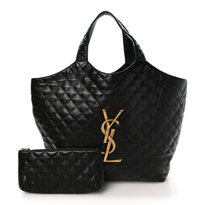 Saint Laurent Lambskin Quilted Maxi Icare Shopping Tote Black 2 of 11