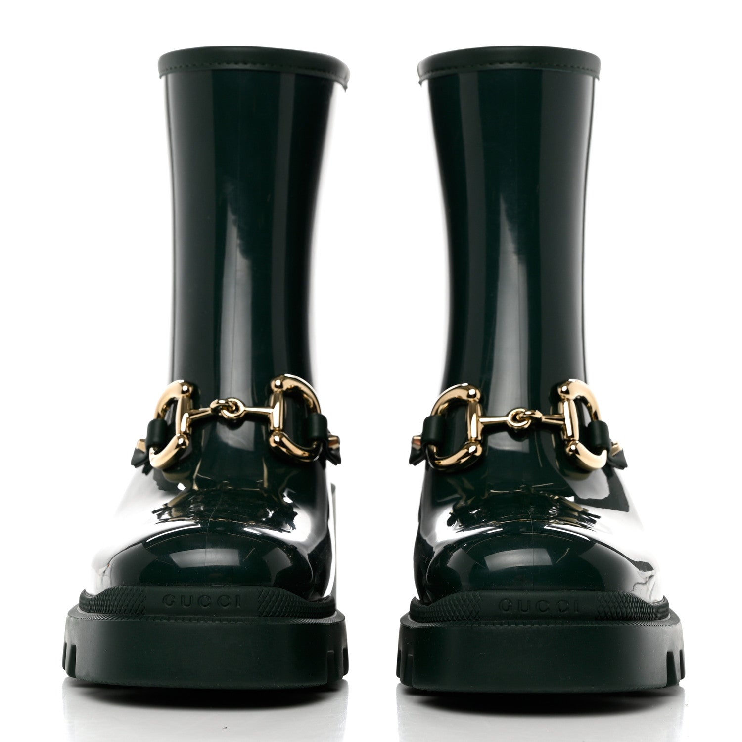 Gucci Rubber Womens Horsebit Ankle Boots 37 Vintage Green 2 of 8