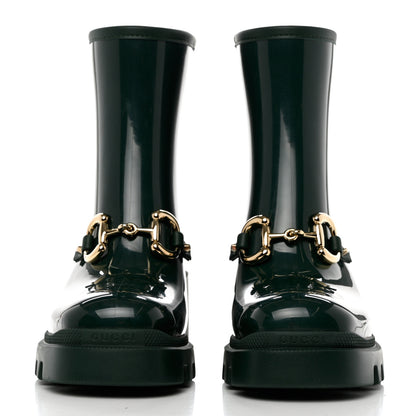 Gucci Rubber Womens Horsebit Ankle Boots 37 Vintage Green 2 of 8