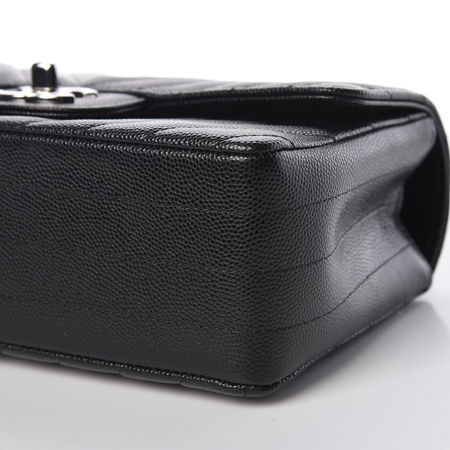 Caviar Chevron Quilted Mini Rectangular Flap Black