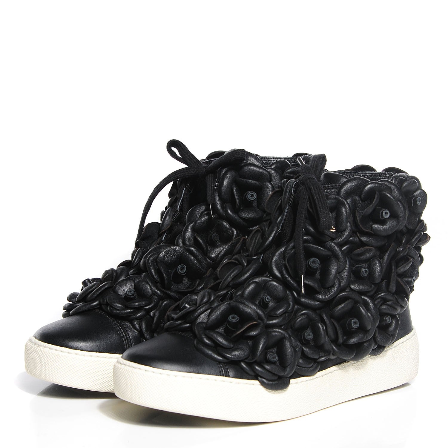 Chanel Calfskin Camellia High Top Sneakers 36 Black 3 of 7