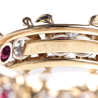 Tiffany 18K Yellow Gold Platinum Diamond Ruby Schlumberger Sixteen Stone Ring 54 6.75 4 of 5