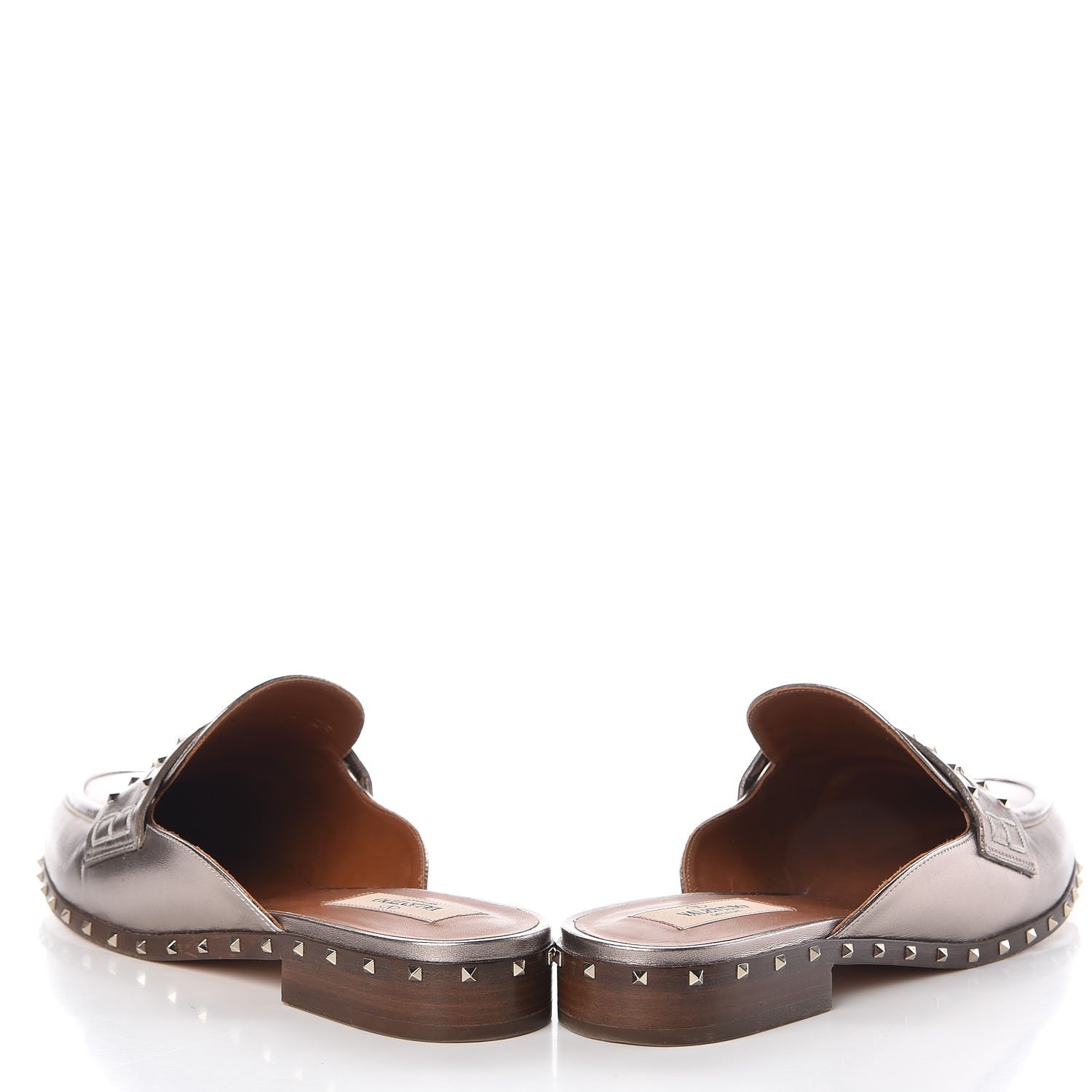 Valentino Garavani Metallic Lambskin Soul Rockstud Flat Mules 39 Silver 5 of 15