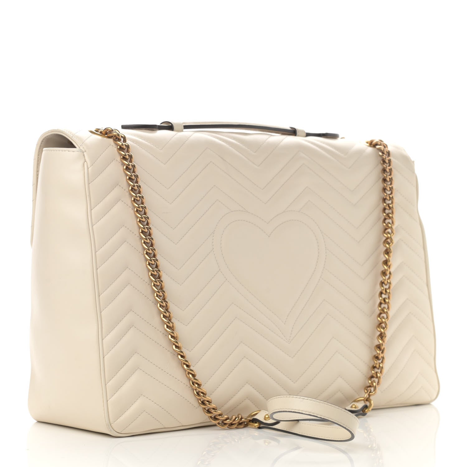 Gucci Calfskin Matelasse Maxi GG Marmont Top Handle Shoulder Bag Mystic White 3 of 12