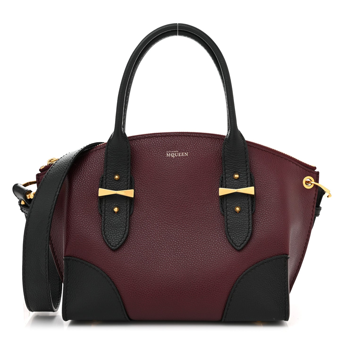Grained Calfskin Small Bi-Color Legend Satchel Burgundy Black