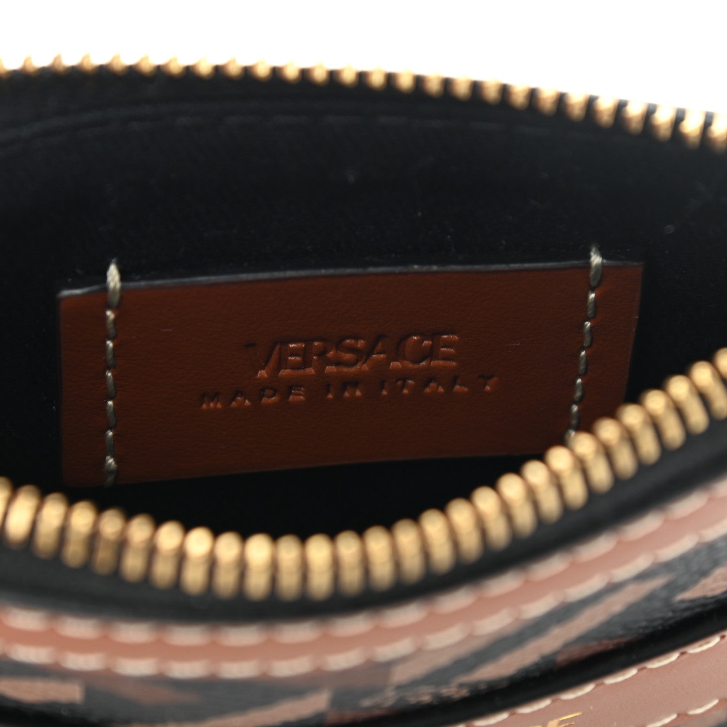 Versace Coated Canvas Calfskin La Greca Modular Zip Pouch Black Caramel 6 of 9