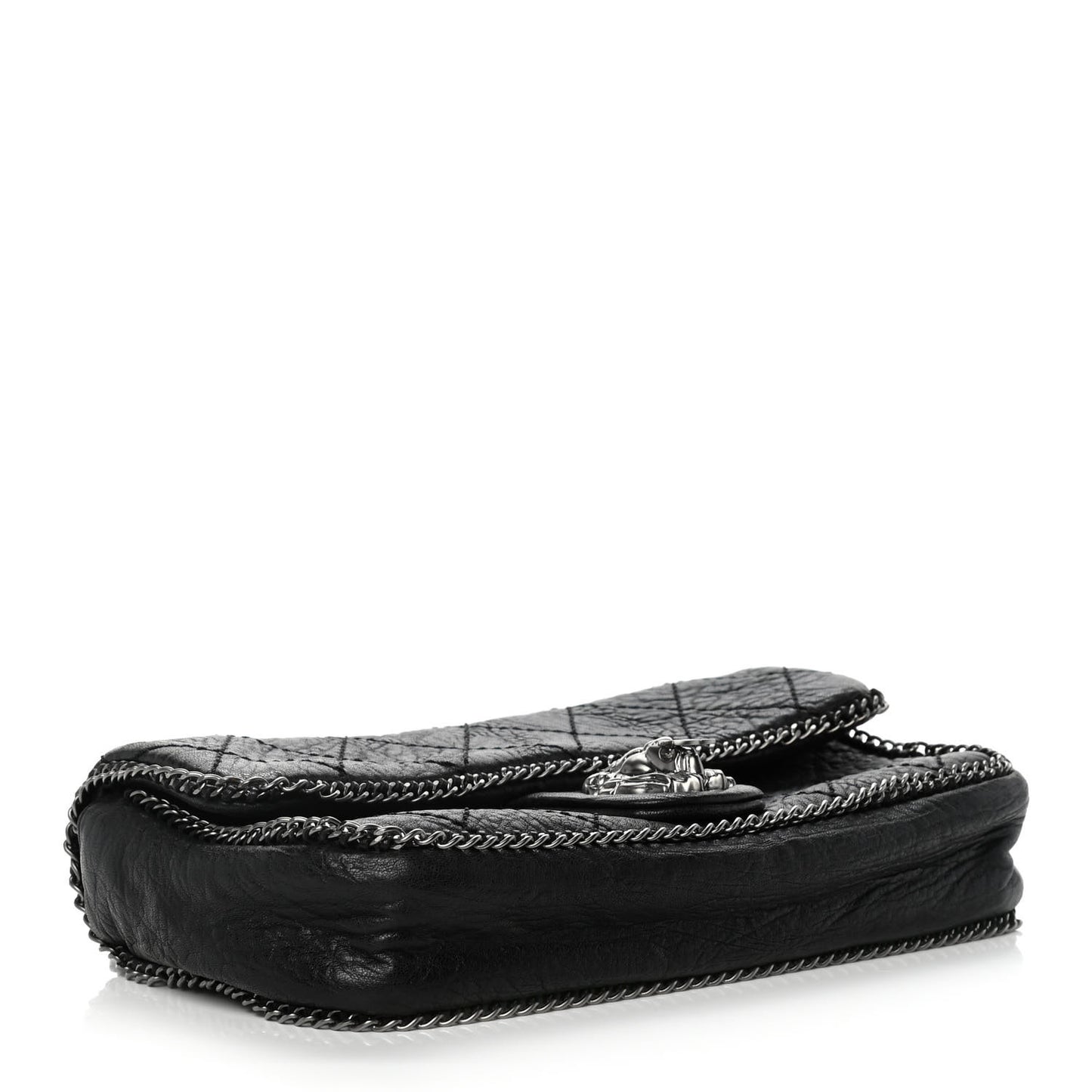 Distressed Lambskin Medium Leo Lion Flap Black