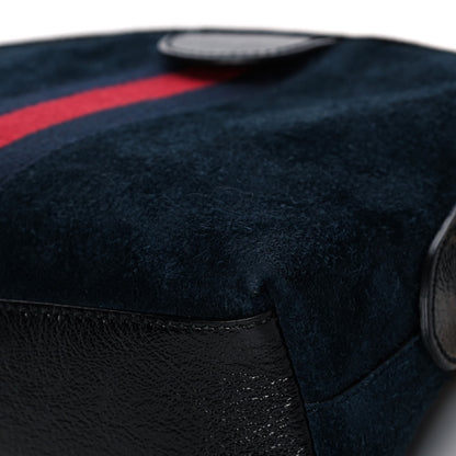 Gucci Suede Patent Dragon Embroidered Small Ophidia Dome Shoulder Bag Blue Multicolor Black 14 of 16