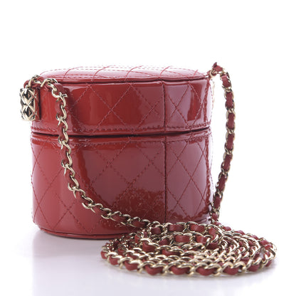 Chanel Patent Quilted Small Round Vanity With Chain Red 3 of 9