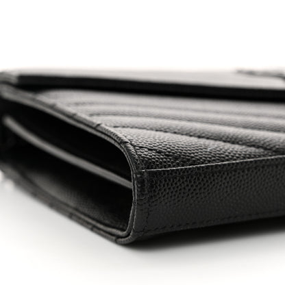 Saint Laurent Grain De Poudre Matelasse Chevron Monogram Monochrome Chain Wallet Black 9 of 12