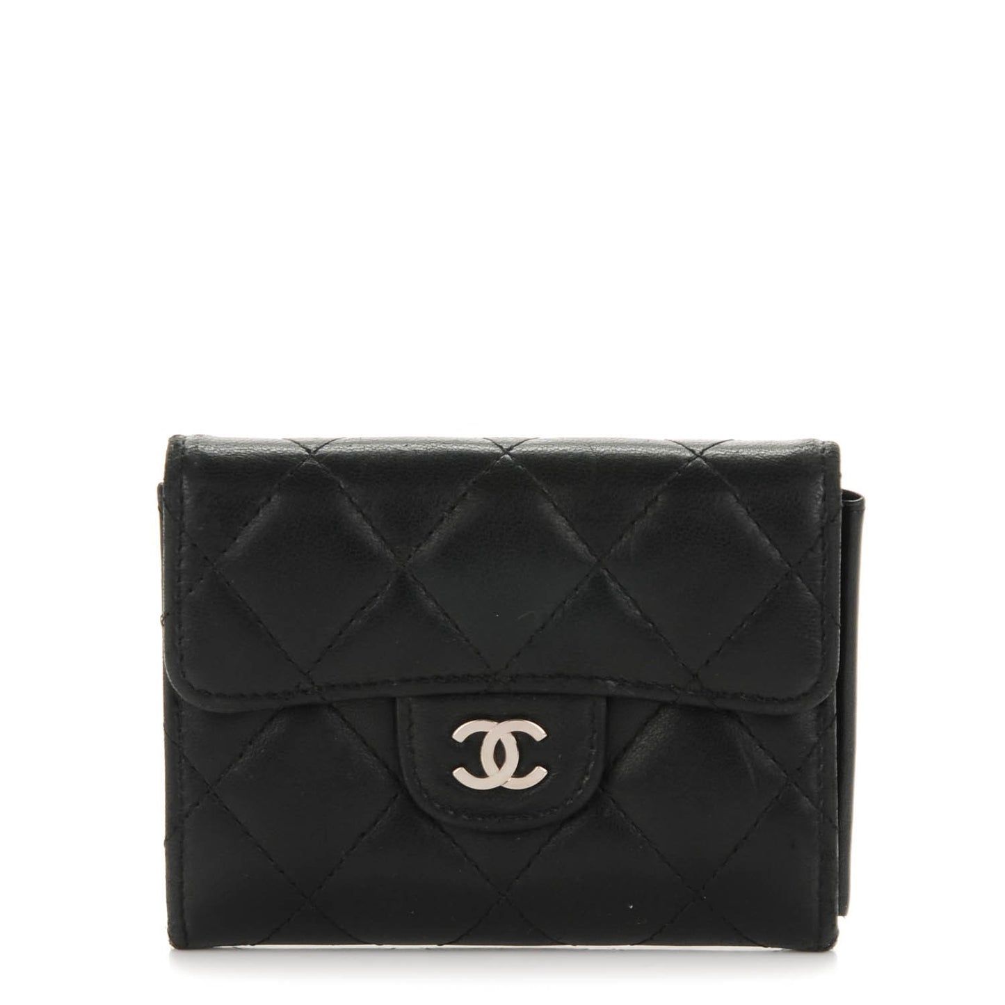 Lambskin Quilted Flap Card Holder Wallet Black