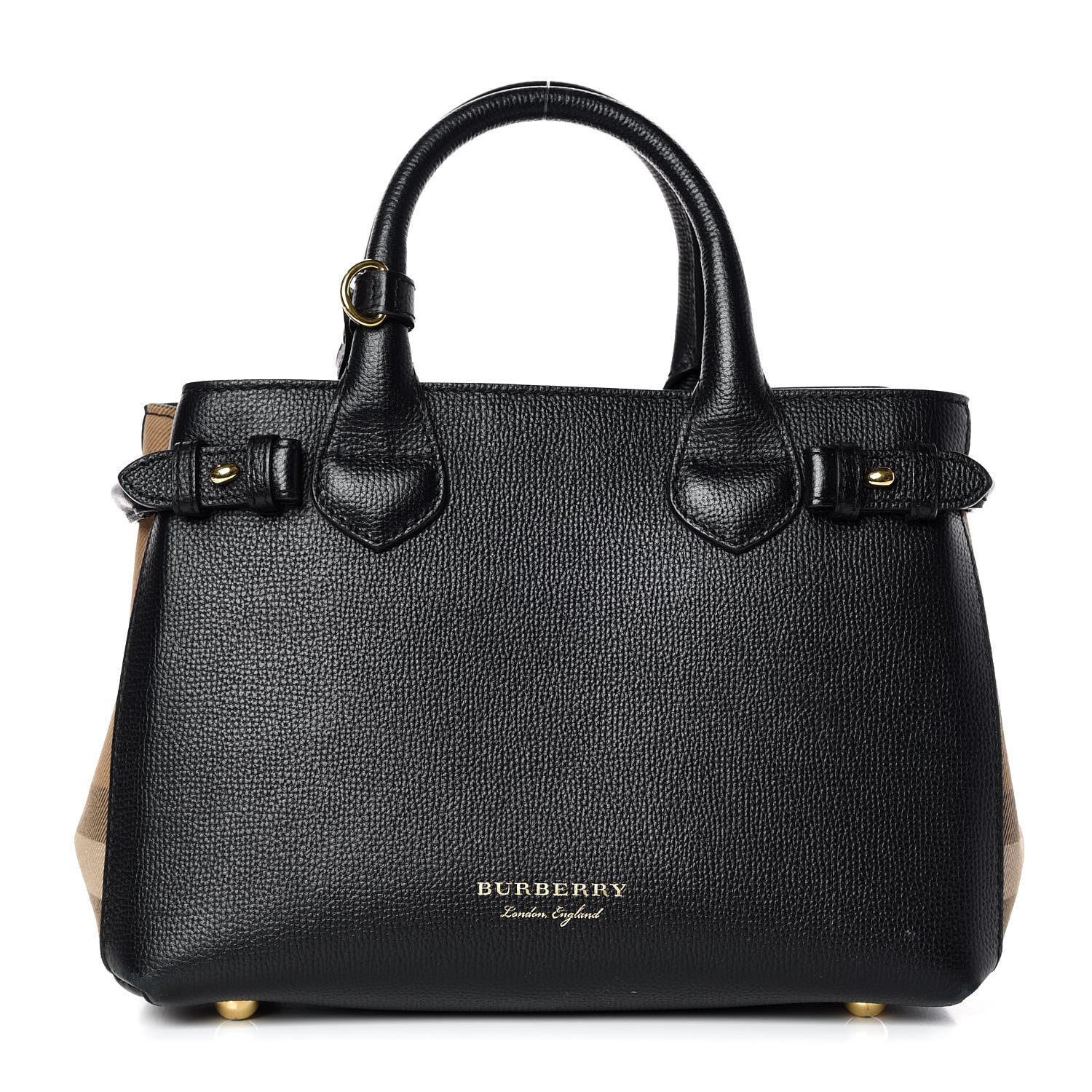 Burberry Grainy Calfskin House Check Small Banner Tote Black 1 of 9