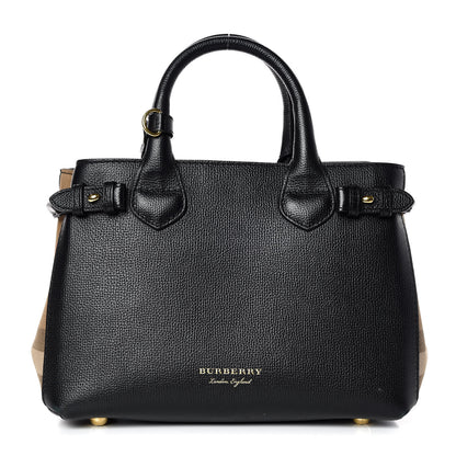 Burberry Grainy Calfskin House Check Small Banner Tote Black 1 of 9
