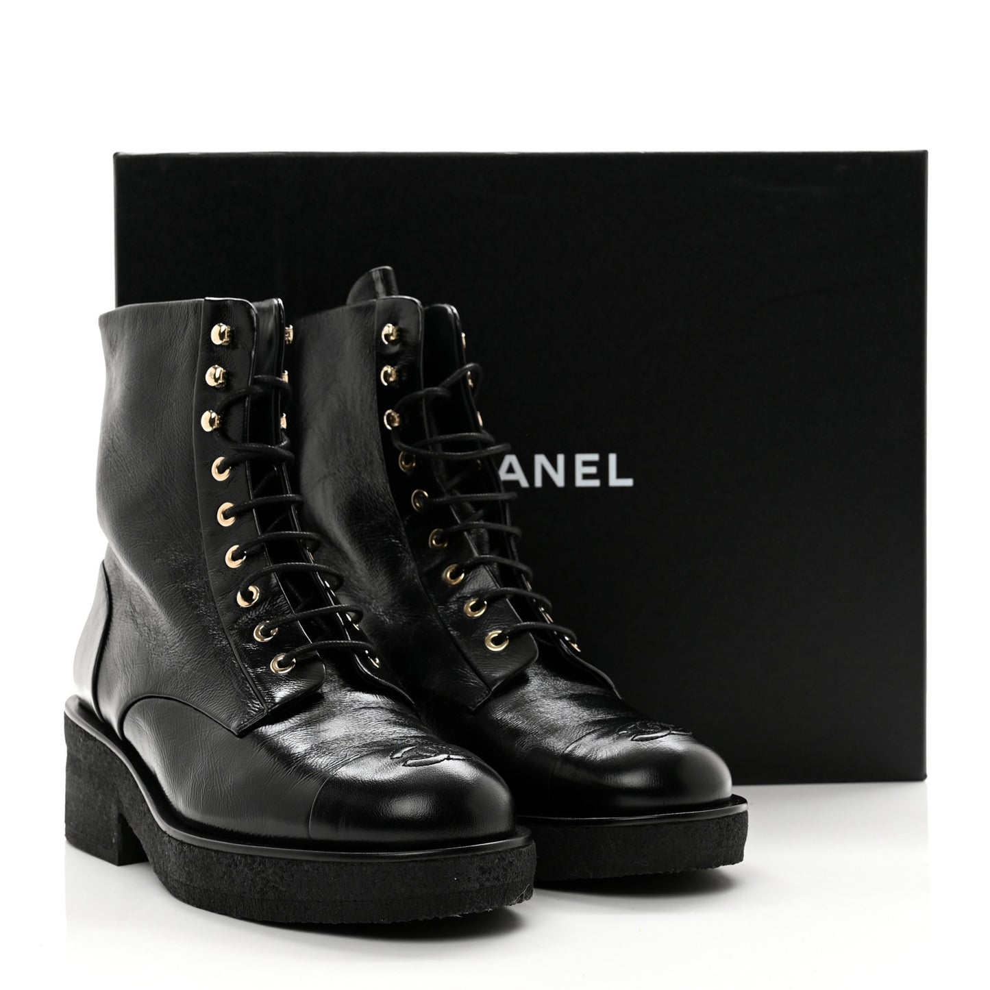 Calfskin Cap Toe Combat Boots 40 Black