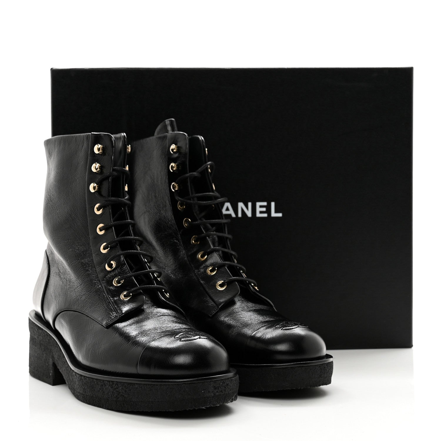 Chanel Calfskin Cap Toe Combat Boots 40 Black 2 of 9
