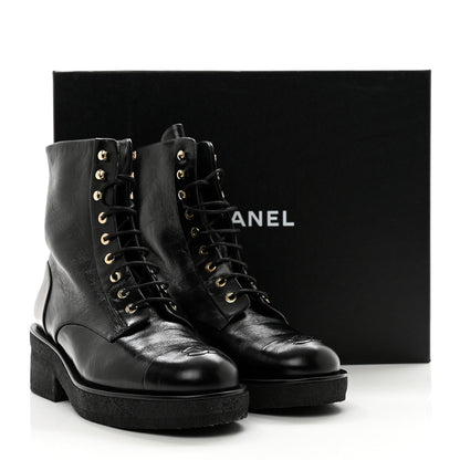 Chanel Calfskin Cap Toe Combat Boots 40 Black 2 of 9
