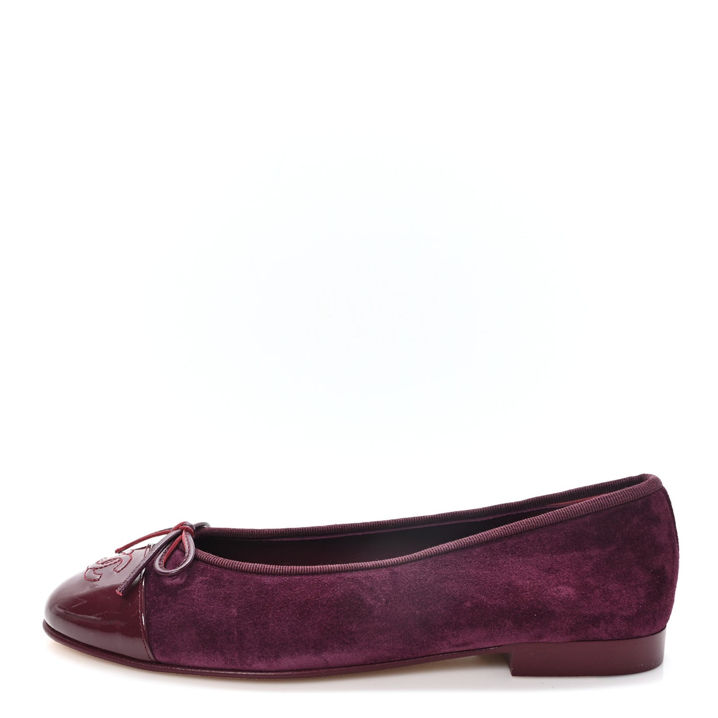 Suede Patent Cap Toe CC Ballerina Flats 38 Burgundy