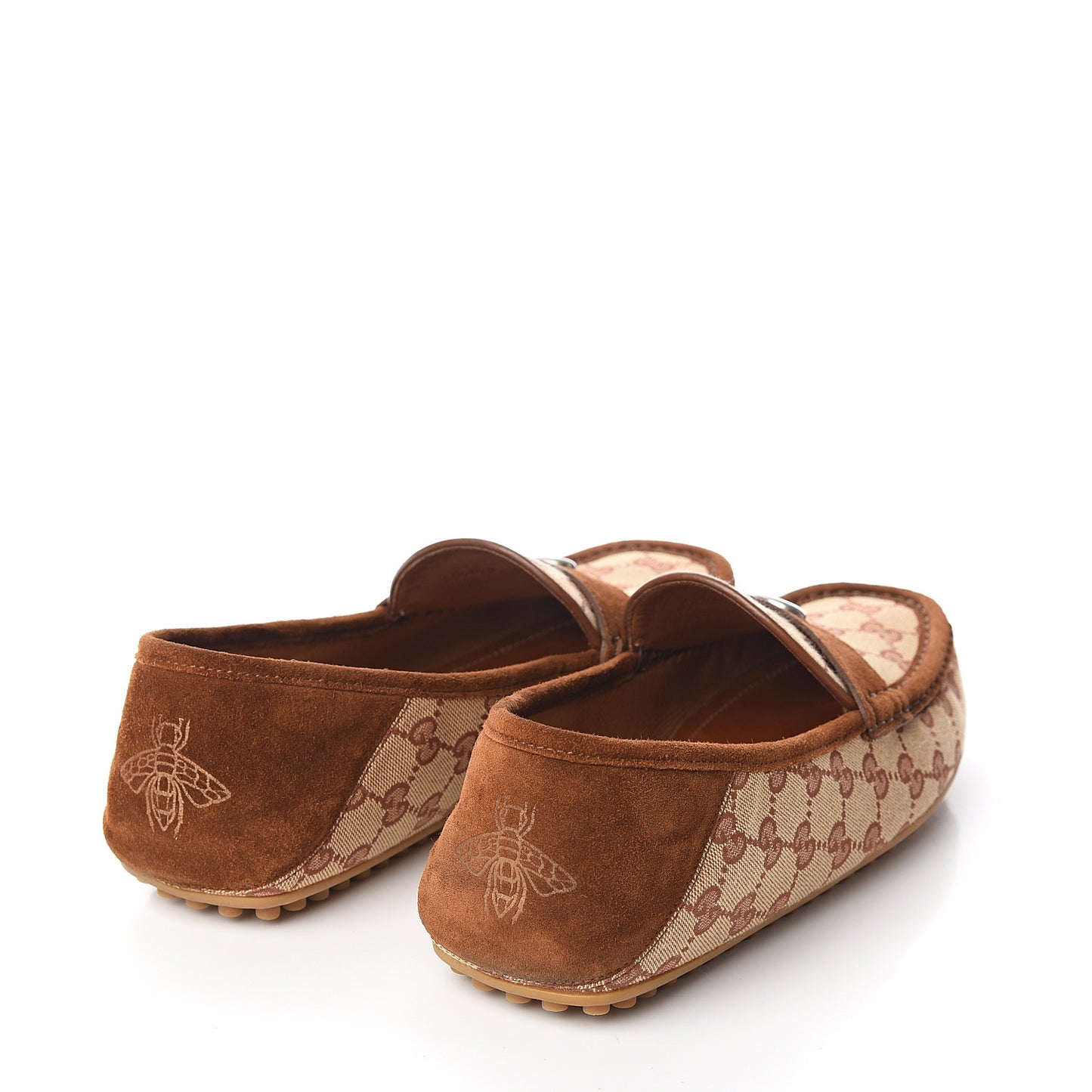GG Monogram Suede Mens Driver Loafers 9.5 Beige Ruggine Cuir