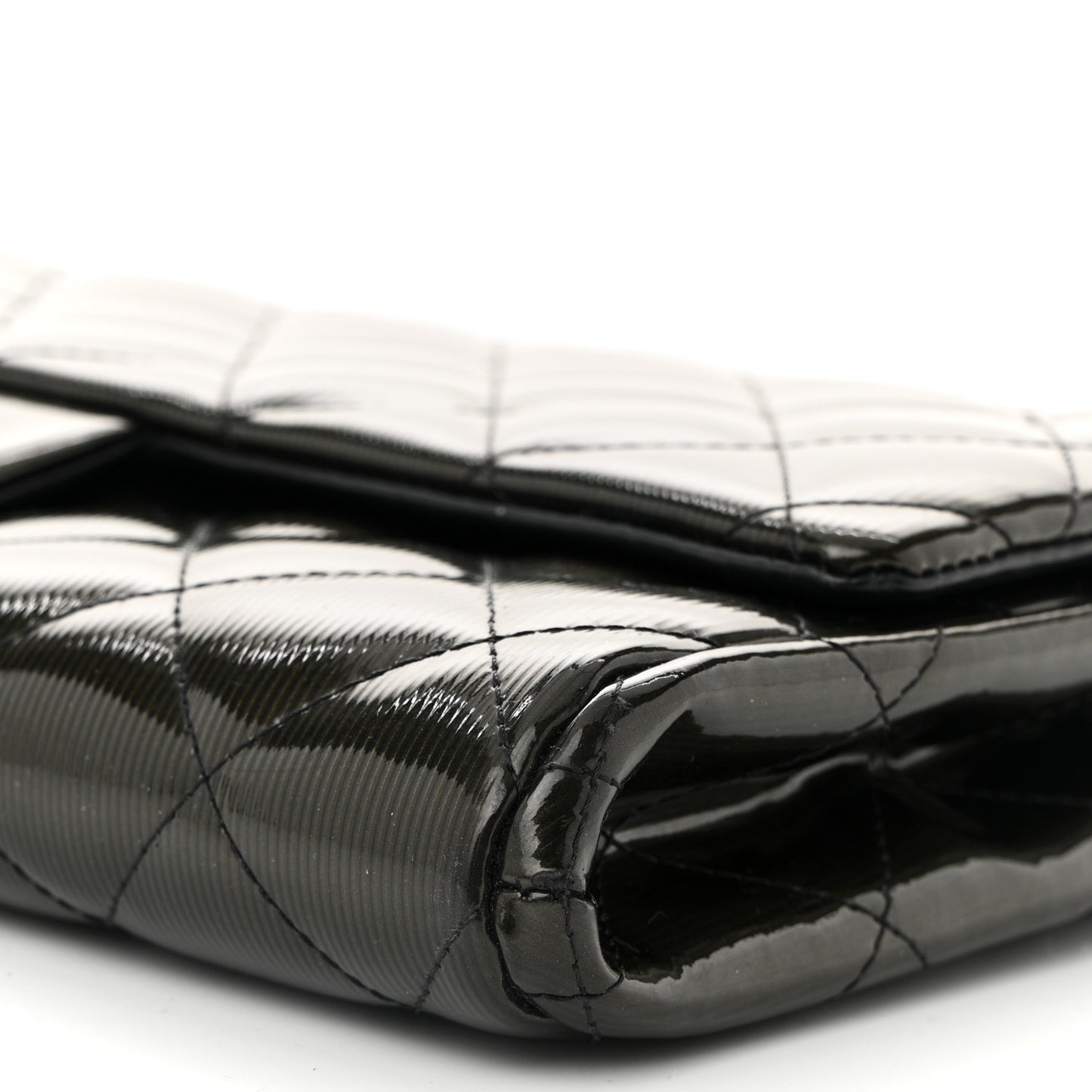 Striated Patent Quilted Clutch With Chain Flap Dark Grey
