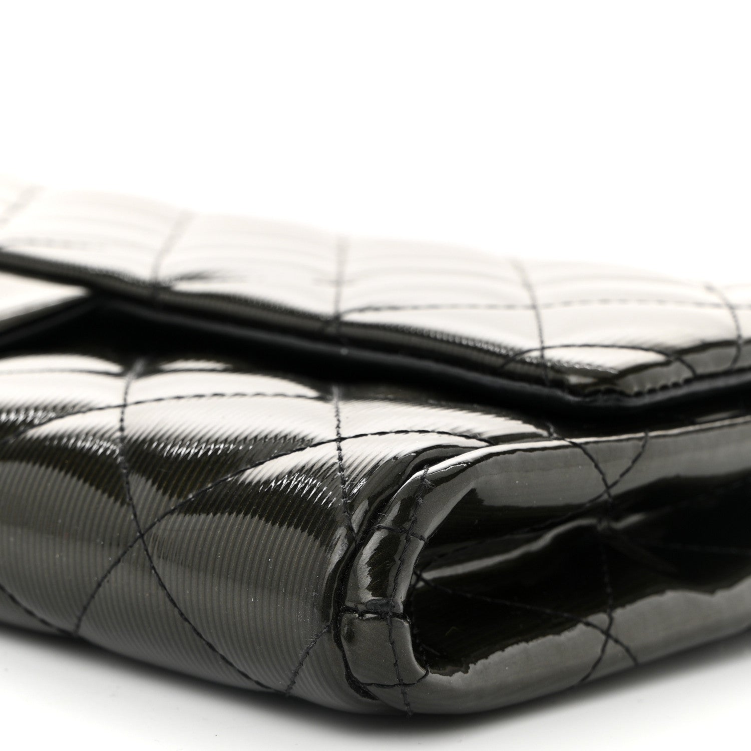 Chanel Striated Patent Quilted Clutch With Chain Flap Dark Grey 10 of 10
