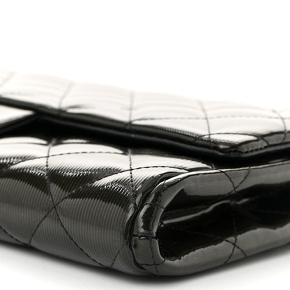 Chanel Striated Patent Quilted Clutch With Chain Flap Dark Grey 10 of 10
