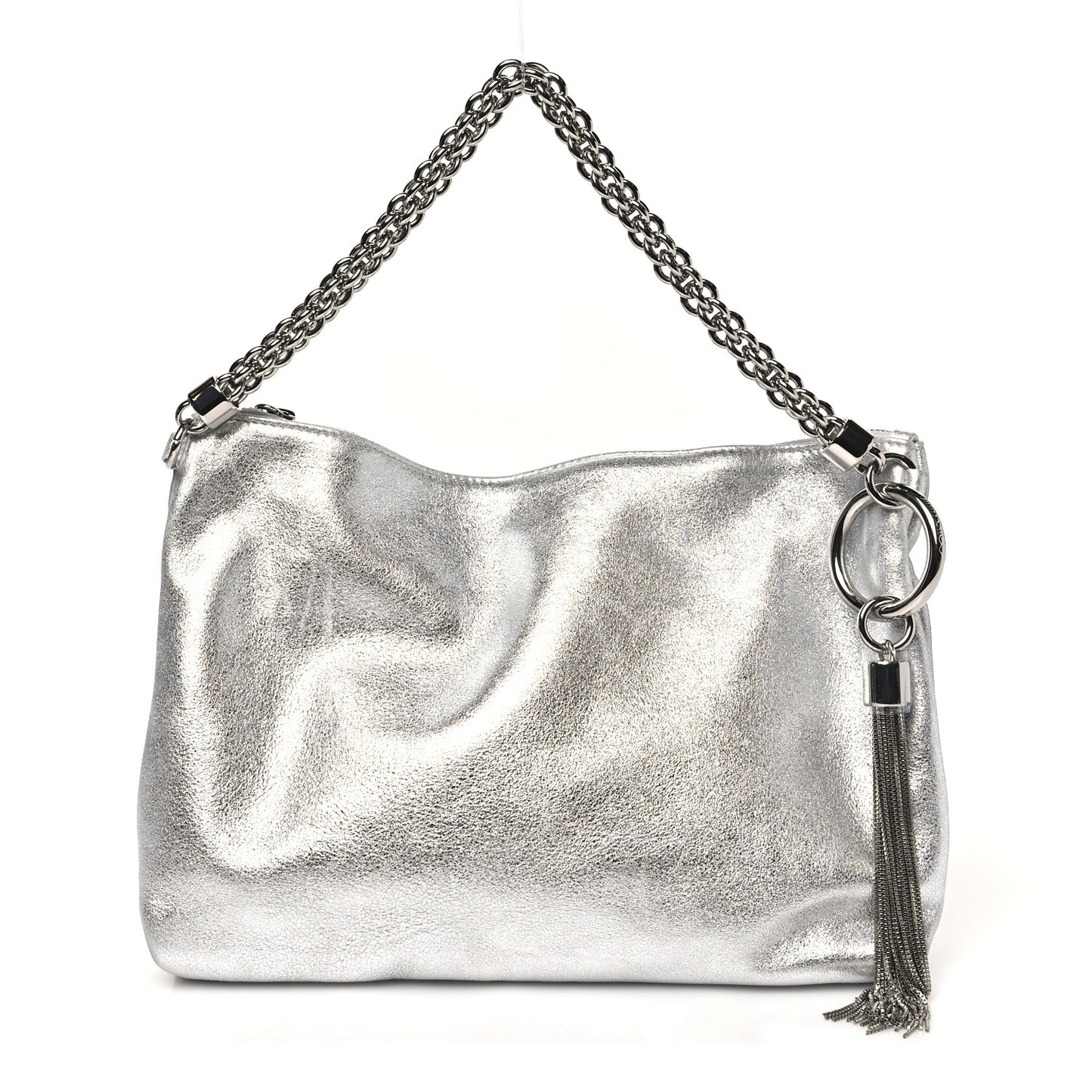 Metallic Goatskin Callie Mea Tassel Shoulder Bag Silver