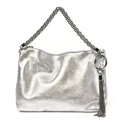 Jimmy Choo Metallic Goatskin Callie Mea Tassel Shoulder Bag Silver 1 of 10