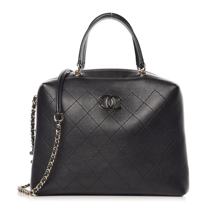 Chanel Calfskin Stitched Sleek Box Top Handle Vanity Bag Black 1 of 9