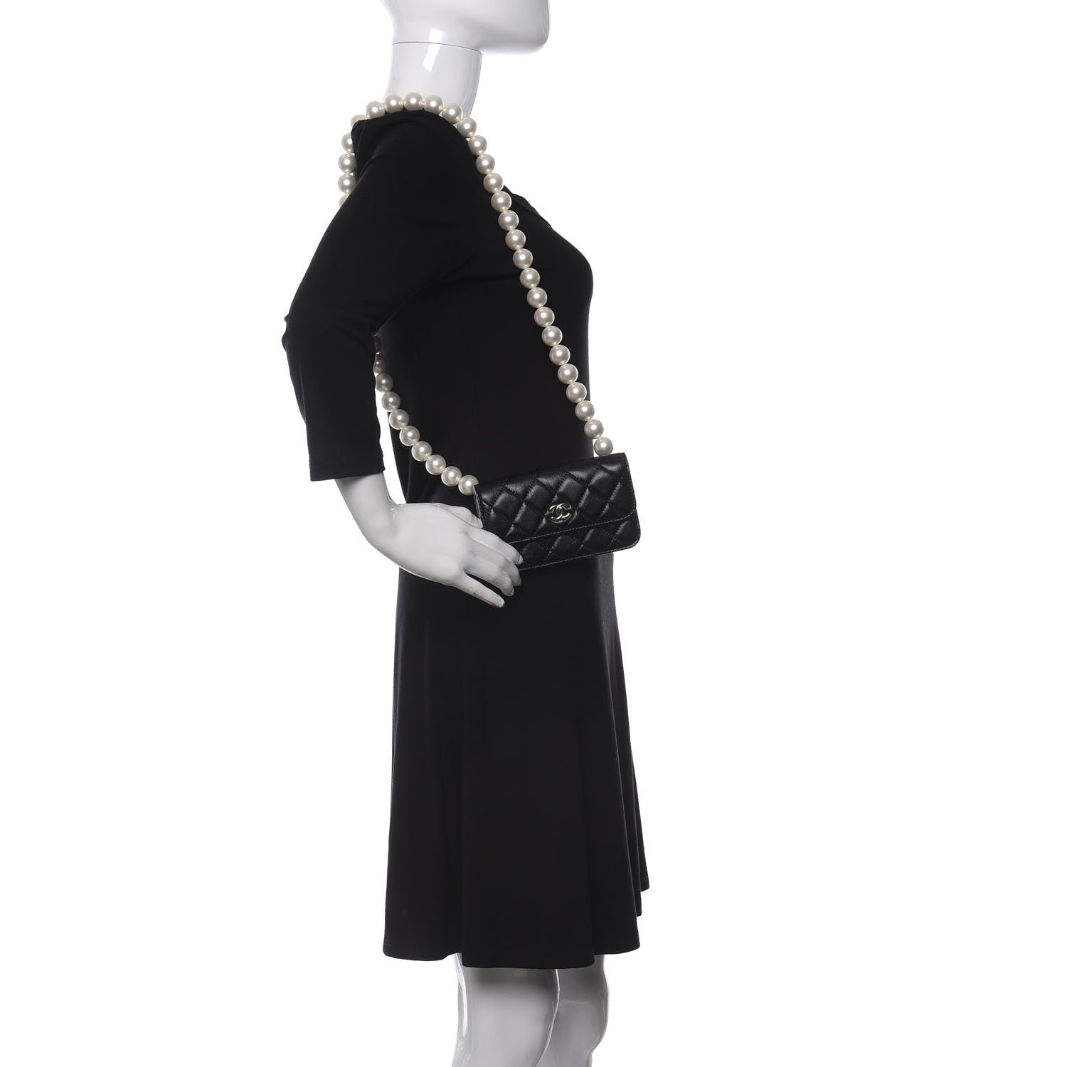 Chanel Calfskin Quilted Maxi Pearls Clutch With Chain Black 2 of 11